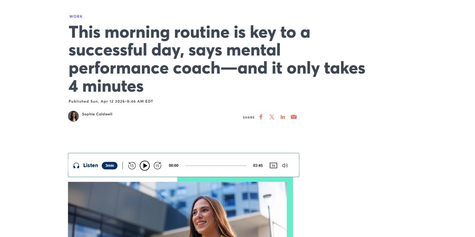 CNBC article featuring Dr. Cindra Kamphoff on a four-minute morning routine