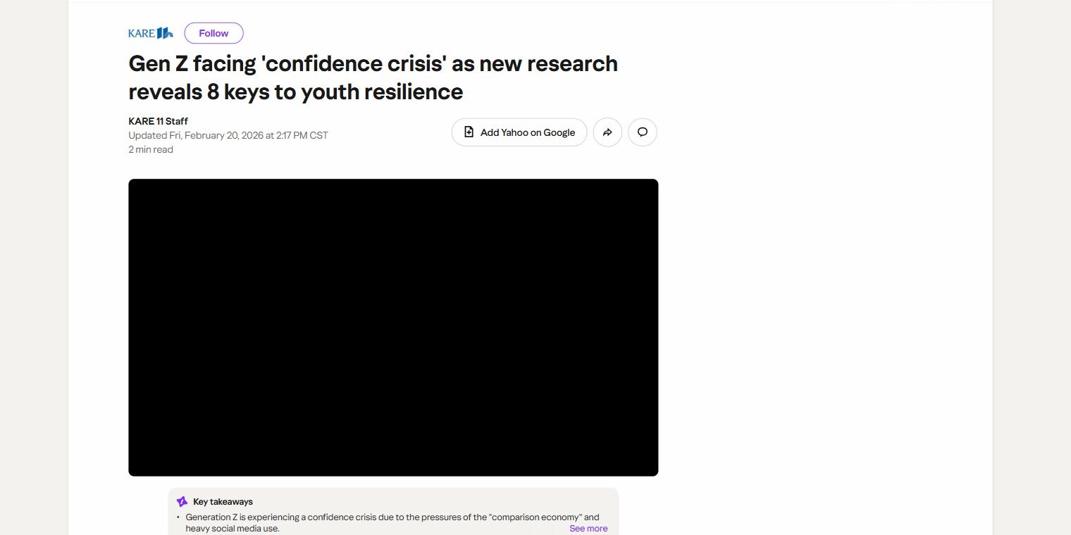 Yahoo Lifestyle article featuring Dr. Cindra Kamphoff on the Gen Z confidence crisis